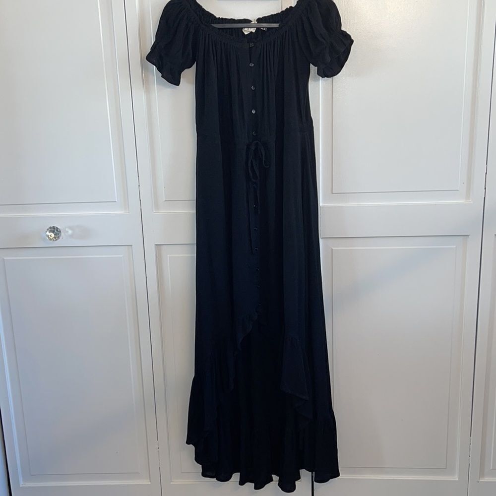 ENTRO High Low Maxi dress small button down front on or off shoulder NWT